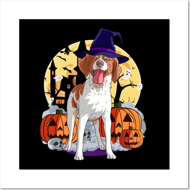 Brittany Dog Cute Witch Halloween Pumpkin Wall Art by Noseking